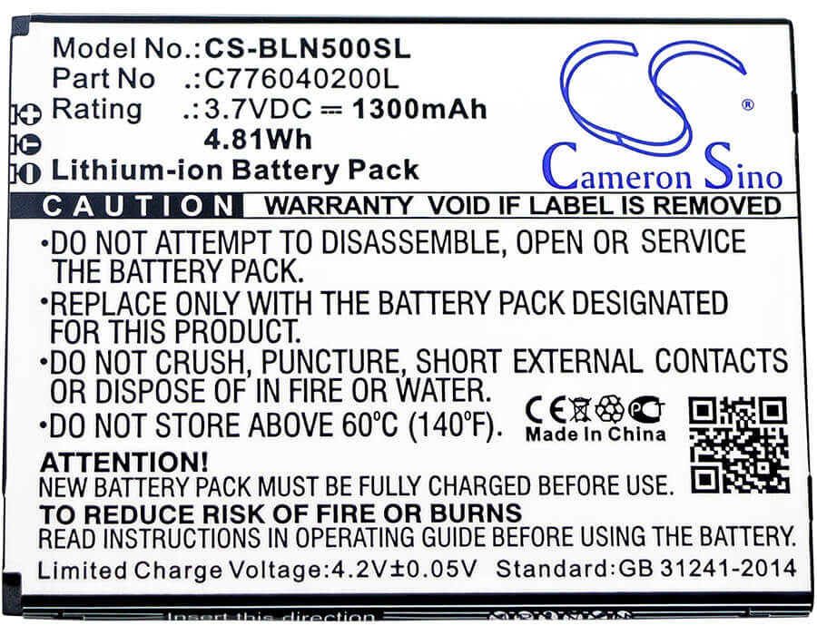 3.7V, Li-ion, 1300mAh, batterie de smartphone compatible avec Blu, C776040200l, N010, N010l, 4.81Wh Mobile, SmartPhone Cameron Sino Technology Limited (Smartphone)