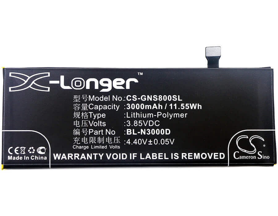 3.85V, Li-Polymer, 3000mAh, SmartPhone battery fits Gionee, Blu, Bl-n3000d, P0030uu, Pure Xr, 11.55Wh Mobile, SmartPhone Cameron Sino Technology Limited (Suspended)