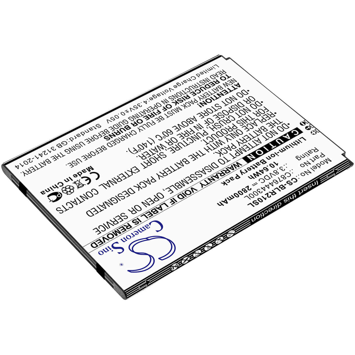 3.8V, Li-ion, 2800mAh, SmartPhone battery fits Blu, C876444300l, R2 Plus, R210ww, 10.64Wh Mobile, SmartPhone Cameron Sino Technology Limited (Smartphone)