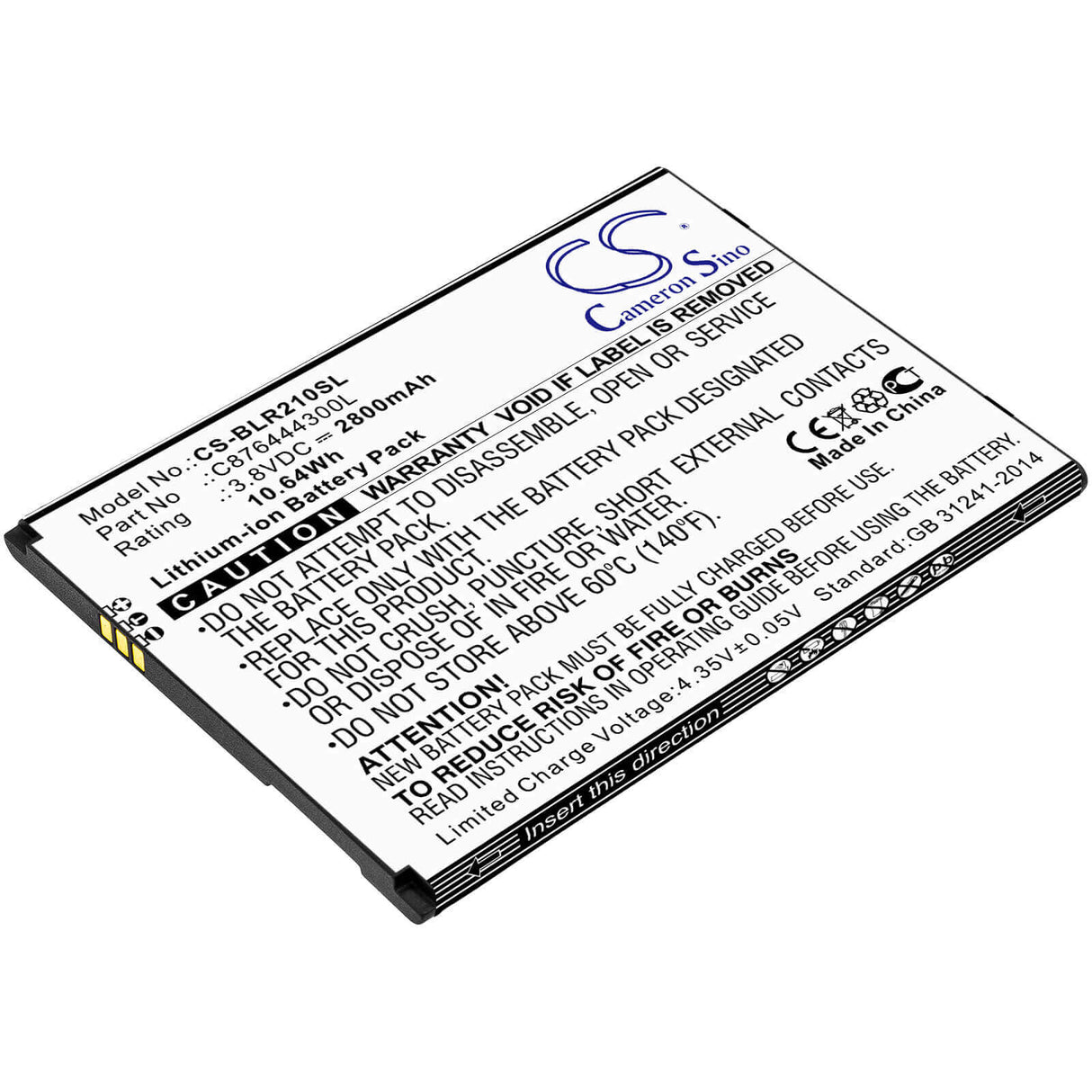 3.8V, Li-ion, 2800mAh, SmartPhone battery fits Blu, C876444300l, R2 Plus, R210ww, 10.64Wh Mobile, SmartPhone Cameron Sino Technology Limited (Smartphone)