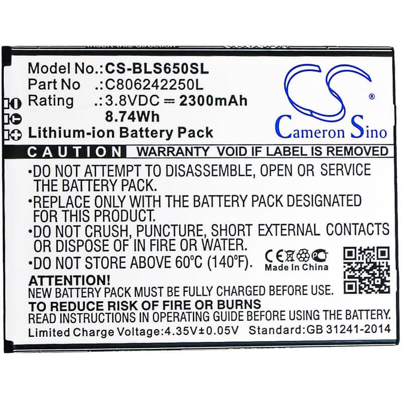 Batterie pour Blu, S0350ww, S650p, Studio J8 Lte 3.8v, 2300mah - 2.04wh Batteries pour l'électronique Cameron Sino Technology Limited (Suspendu)