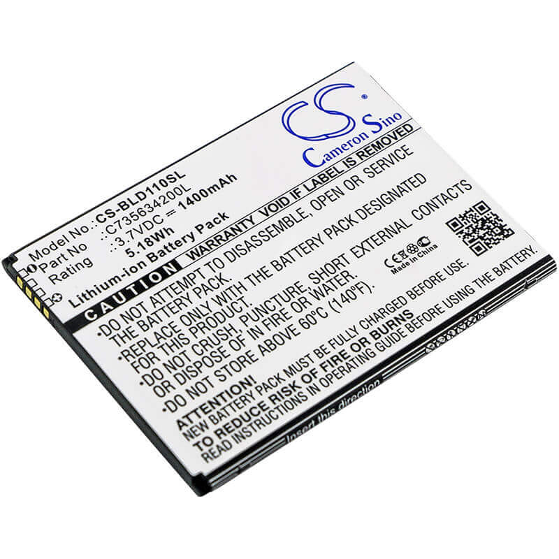 3.7V, Li-ion, 1400mAh, SmartPhone battery fits Blu, C735634200l, S110, S110l, 5.18Wh Mobile, SmartPhone Cameron Sino Technology Limited (Smartphone)
