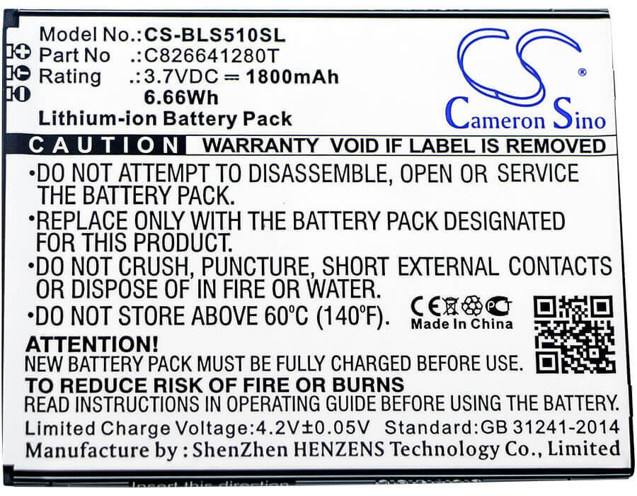 3.7V, Li-ion, 1800mAh, SmartPhone battery fits Blu, C826641280t, G110q, Grand Max, 6.66Wh Mobile, SmartPhone Cameron Sino Technology Limited (Smartphone)