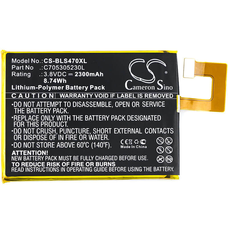 3.8V, Li-Polymer, 2300mAh, SmartPhone battery fits Blu, C705305230l, Selfie S470, 8.74Wh Mobile, SmartPhone Cameron Sino Technology Limited (Suspended)