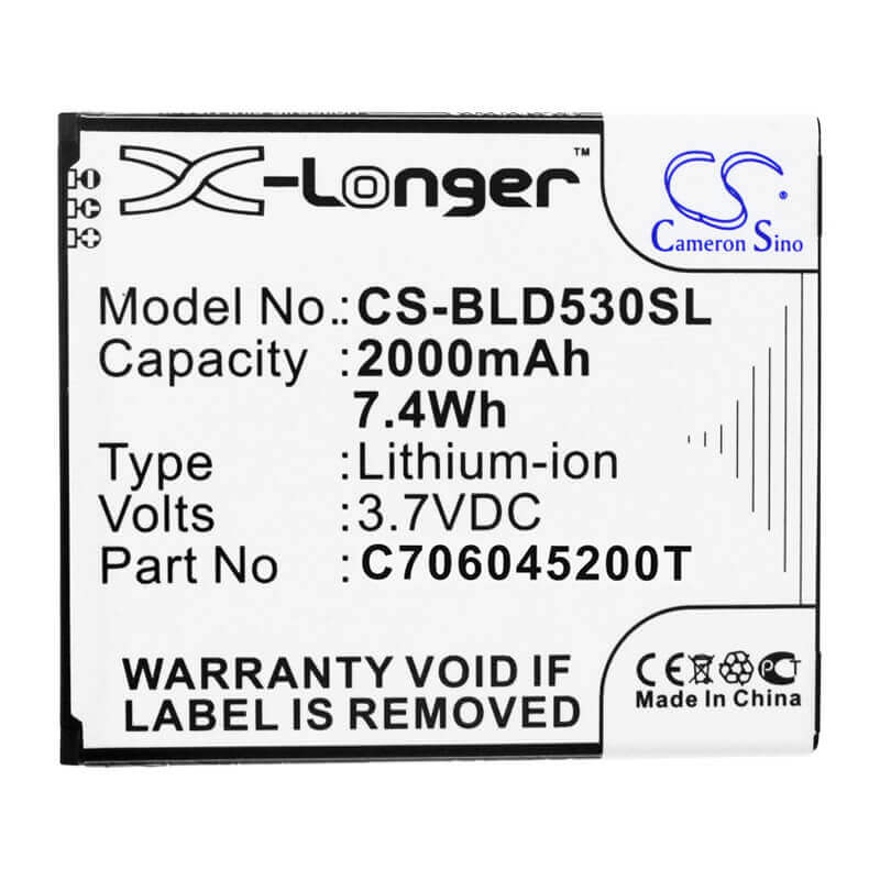 3.7V, Li-ion, 2000mAh, SmartPhone battery fits Explay, Blu, C706045200p, D010, D010u, 7.4Wh Mobile, SmartPhone Cameron Sino Technology Limited (Smartphone)