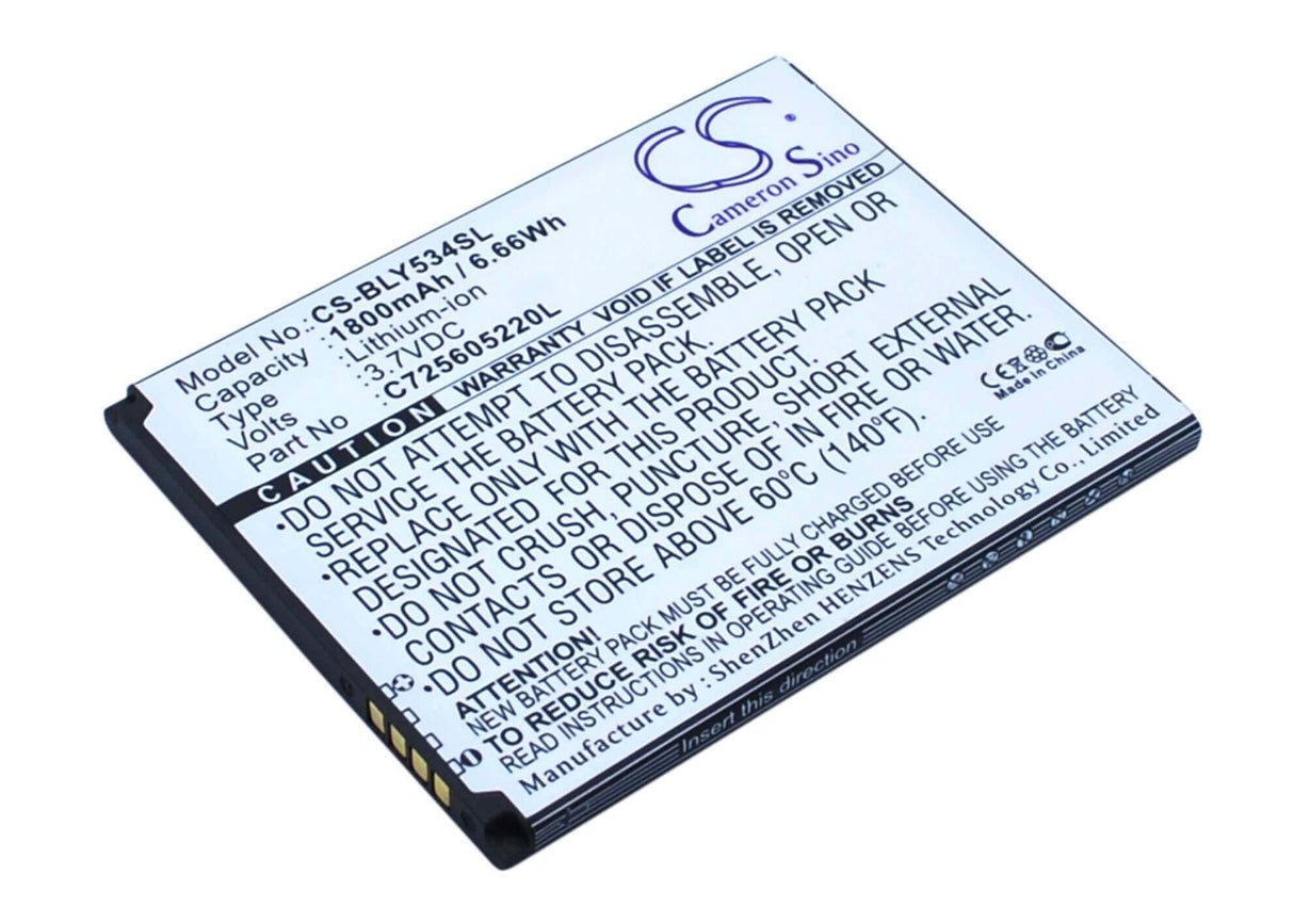 3.7V, Li-ion, 1800mAh, SmartPhone battery fits Blu, C725605220l, Studio 5.0 Hd, Studio 5.0 Hd Lte, 6.66Wh Mobile, SmartPhone Cameron Sino Technology Limited (Smartphone)