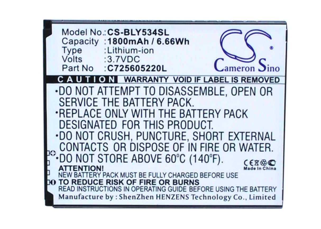 3.7V, Li-ion, 1800mAh, SmartPhone battery fits Blu, C725605220l, Studio 5.0 Hd, Studio 5.0 Hd Lte, 6.66Wh Mobile, SmartPhone Cameron Sino Technology Limited (Smartphone)