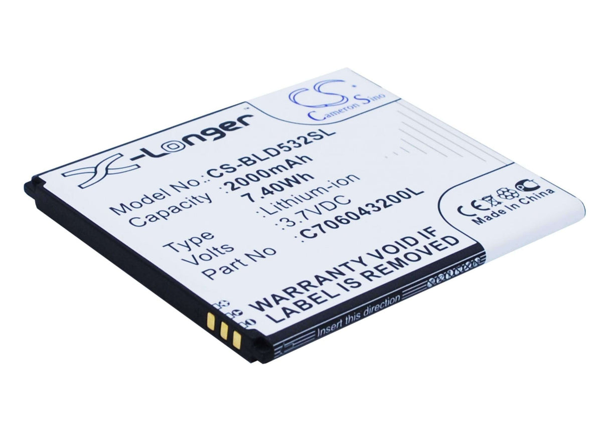 3.7V, Li-ion, 2000mAh, batterie de smartphone compatible Blu, C706043200l, D532, D532u, 7.4Wh Mobile, Smartphone Cameron Sino Technology Limited (Smartphone)