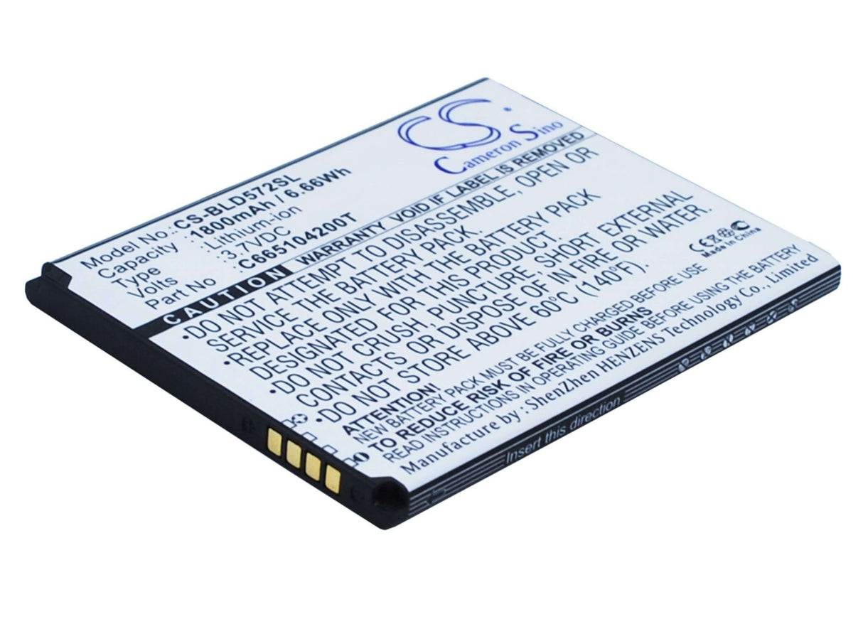 3.7V, Li-ion, 1800mAh, SmartPhone battery fits Blu, C665104200t, D572, D572a, 6.66Wh Mobile, SmartPhone Cameron Sino Technology Limited (Smartphone)