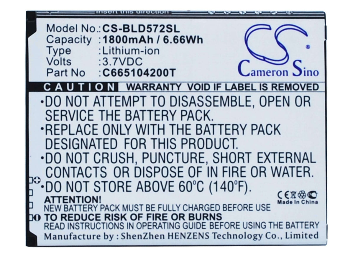 3.7V, Li-ion, 1800mAh, SmartPhone battery fits Blu, C665104200t, D572, D572a, 6.66Wh Mobile, SmartPhone Cameron Sino Technology Limited (Smartphone)