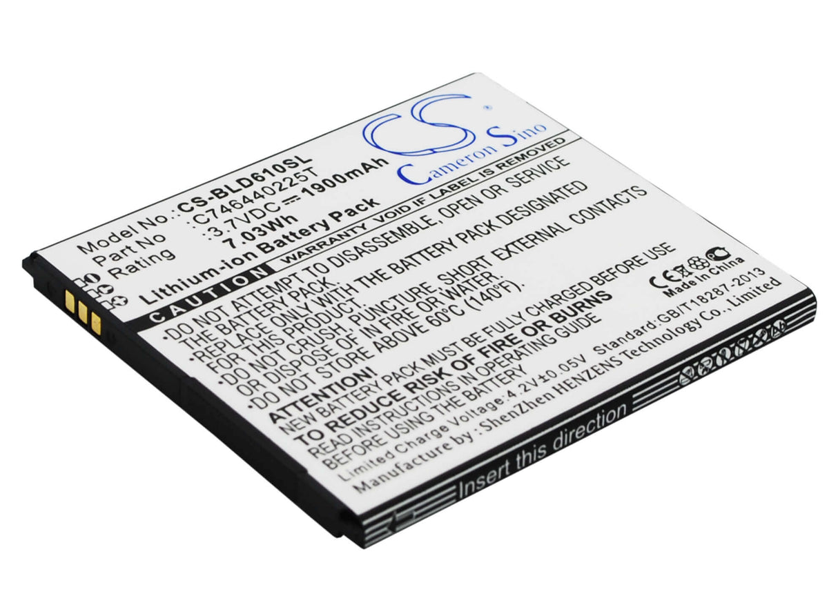 3.7V, Li-ion, 1900mAh, SmartPhone battery fits Blu, C746440225t, D610, D610a, 7.03Wh Mobile, SmartPhone Cameron Sino Technology Limited (Smartphone)