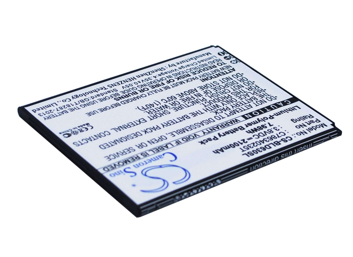 3.8V, Li-Polymer, 2100mAh, SmartPhone battery fits Blu, C786340235t, D630l, D630u, 7.98Wh Mobile, SmartPhone Cameron Sino Technology Limited (Smartphone)