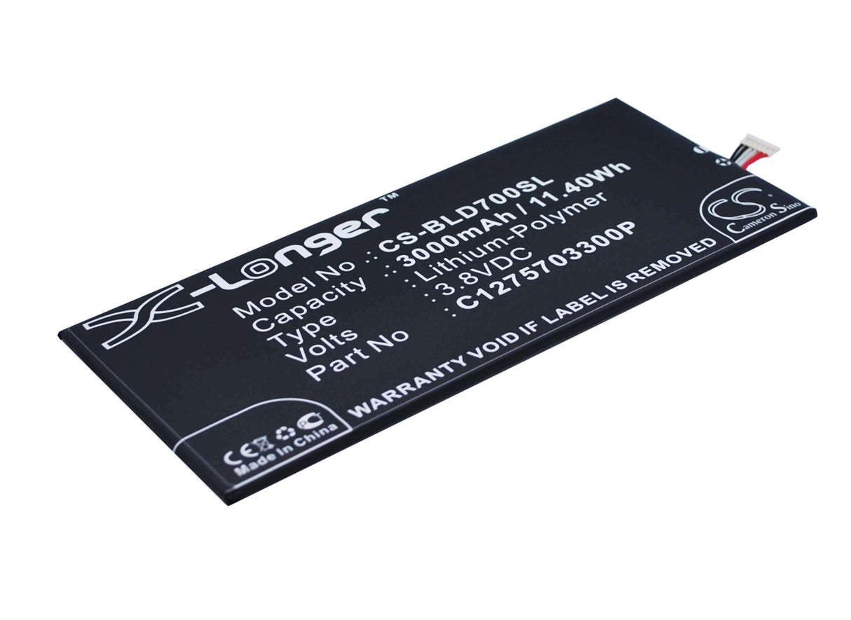 3.8V, Li-Polymer, 3000mAh, SmartPhone battery fits Blu, C1275703300p, D700, D700a, 11.4Wh Mobile, SmartPhone Cameron Sino Technology Limited (Smartphone)
