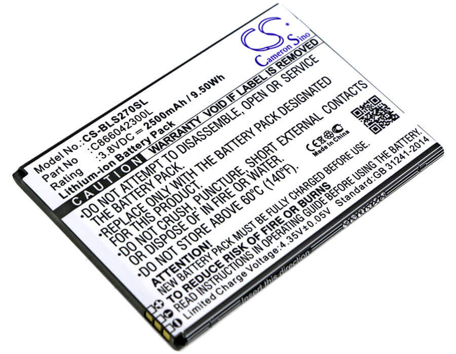 3.8V, Li-ion, 2500mAh, SmartPhone battery fits Blu, C866042300l, S270q, Studio C 8.8, 9.5Wh Mobile, SmartPhone Cameron Sino Technology Limited (Smartphone)