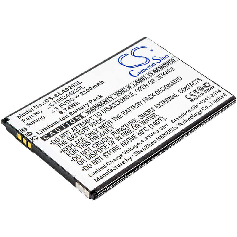 3.8V, Li-ion, 2300mAh, SmartPhone battery fits Blu, C795344230l, S0290uu, Studio J5, 8.74Wh Mobile, SmartPhone Cameron Sino Technology Limited (Smartphone)