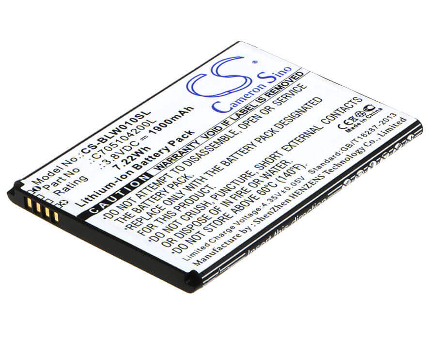 3.8V, Li-ion, 1900mAh, SmartPhone battery fits Blu, C705104200l, Studio Mini Lite 2, W010q, 7.22Wh Mobile, SmartPhone Cameron Sino Technology Limited (Suspended)