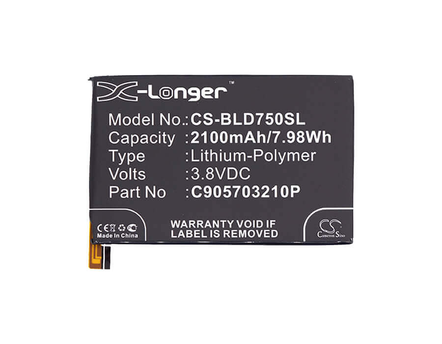3.8V, Li-Polymer, 2100mAh, SmartPhone battery fits Blu, C905703210p, D750l, D750u, 7.98Wh Mobile, SmartPhone Cameron Sino Technology Limited (Smartphone)