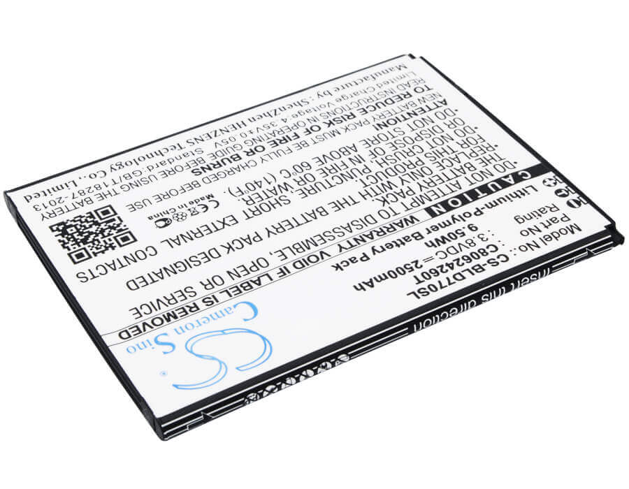 3.8V, Li-Polymer, 2500mAh, SmartPhone battery fits Blu, C80624260t, D770u, Studio X Plus, 9.5Wh Mobile, SmartPhone Cameron Sino Technology Limited (Smartphone)