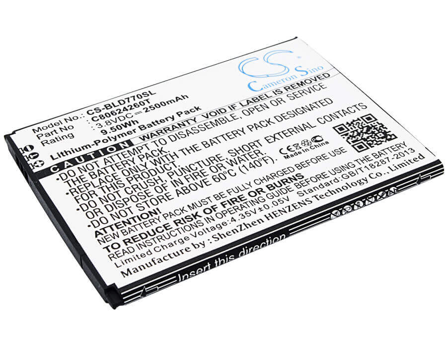 3.8V, Li-Polymer, 2500mAh, SmartPhone battery fits Blu, C80624260t, D770u, Studio X Plus, 9.5Wh Mobile, SmartPhone Cameron Sino Technology Limited (Smartphone)