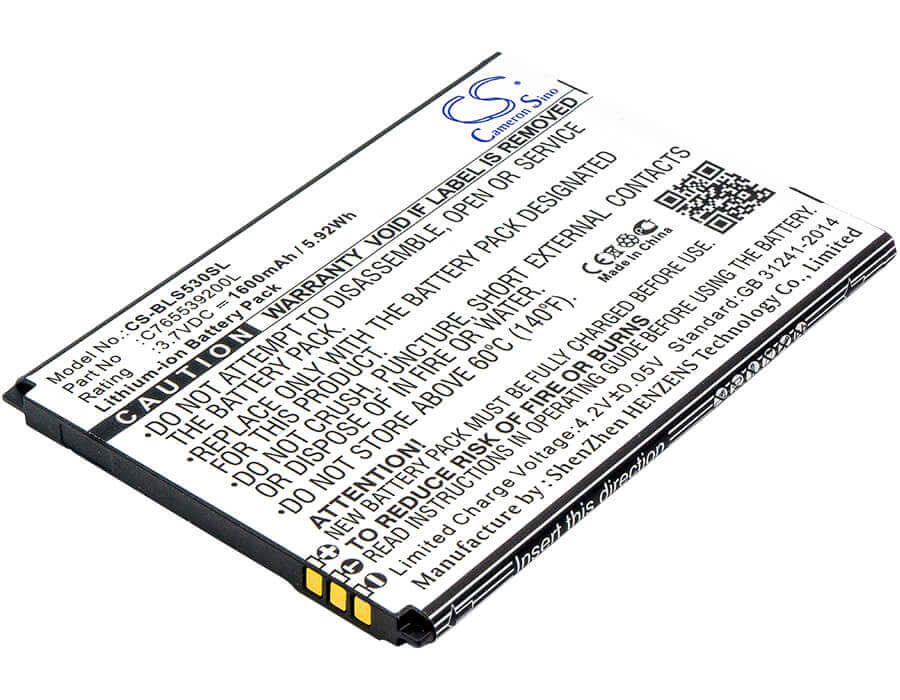 3.7V, Li-ion, 1600mAh, SmartPhone battery fits Blu, C765539200l, S530, S550q, 5.92Wh Mobile, SmartPhone Cameron Sino Technology Limited (Smartphone)