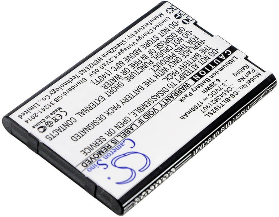 3.7V, Li-ion, 1700mAh, SmartPhone battery fits Blu, C654362190t, T192, Tank Li, 6.29Wh Mobile, SmartPhone Cameron Sino Technology Limited (Smartphone)