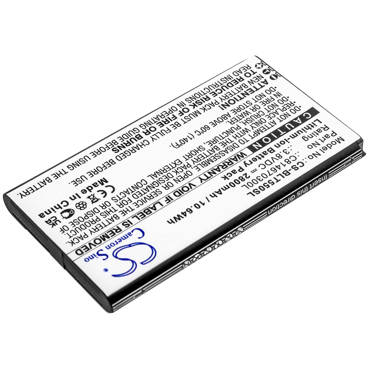 3.8V, Li-ion, 2800mAh, SmartPhone battery fits Blu, C814670300l, T550, Tank 2.4 Torch, 10.64Wh Mobile, SmartPhone Cameron Sino Technology Limited (Smartphone)