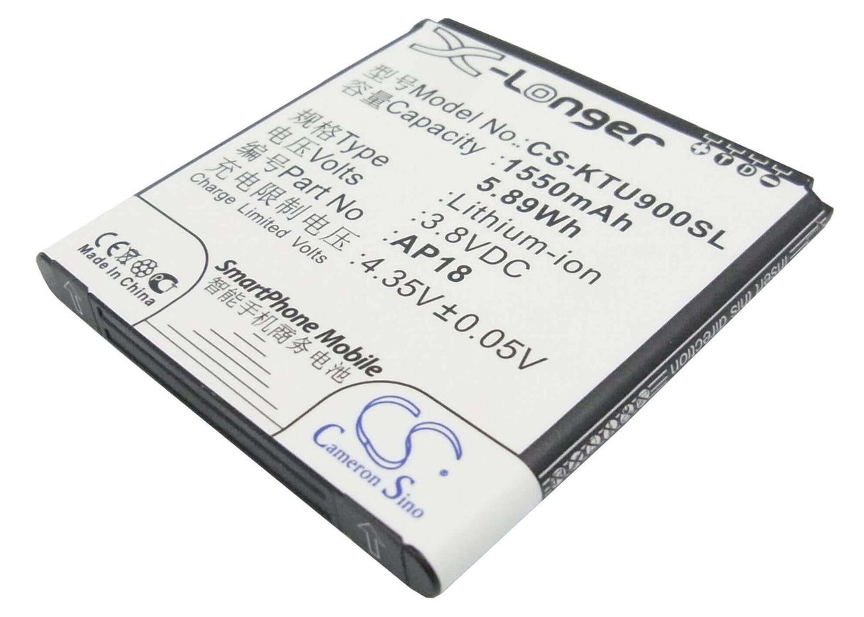 3.8V, Li-ion, 1550mAh, SmartPhone battery fits Blu, K-touch, Ap18, Tank 4.5, 5.89Wh Mobile, SmartPhone Cameron Sino Technology Limited (Smartphone)