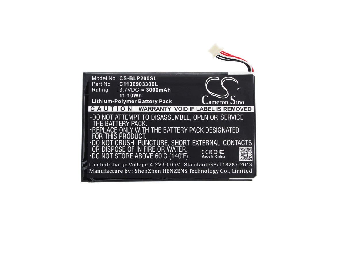 3.7V, Li-Polymer, 3000mAh, Tablet battery fits Fabrica, Blu, C1136903300l, Bt-d005l, P200, 11.10Wh Tablet Cameron Sino Technology Limited
