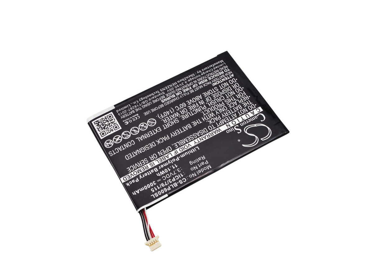 3.7V, Li-Polymer, 3000mAh, Tablet battery fits Blu, 1icp3/79/115, P60w, Touchbook 7.0 Pro, 11.10Wh Tablet Cameron Sino Technology Limited