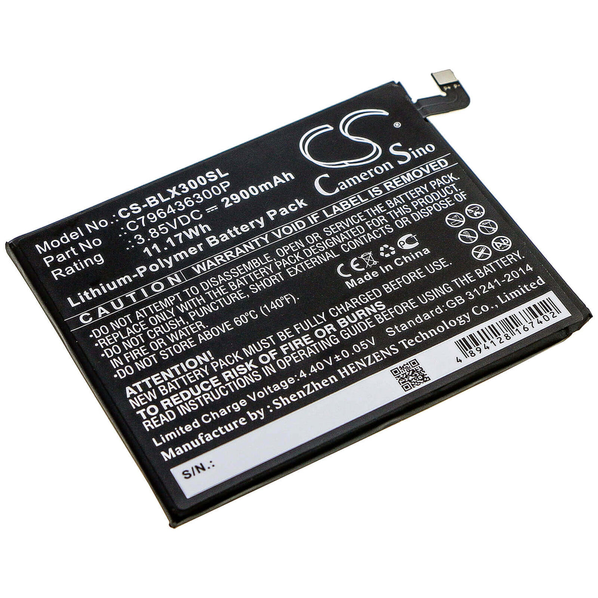 3.85V, Li-Polymer, 2900mAh, SmartPhone battery fits Blu, C796436300p, V0210ww, Vivo Xl3 Plus, 11.17Wh Mobile, SmartPhone Cameron Sino Technology Limited (Suspended)