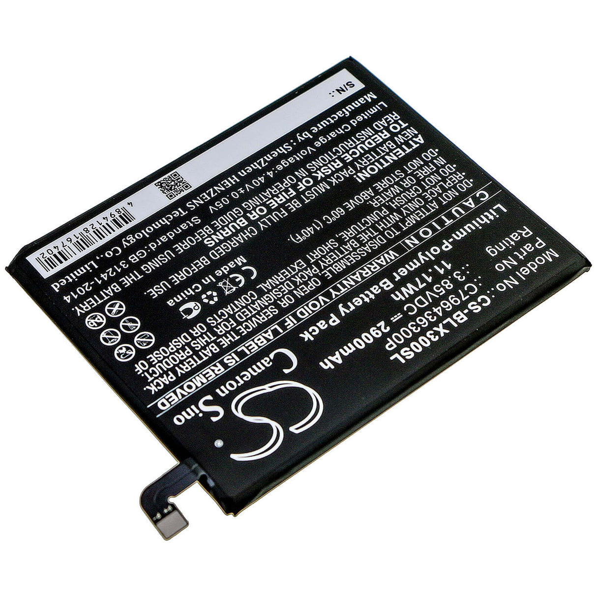 3.85V, Li-Polymer, 2900mAh, SmartPhone battery fits Blu, C796436300p, V0210ww, Vivo Xl3 Plus, 11.17Wh Mobile, SmartPhone Cameron Sino Technology Limited (Suspended)