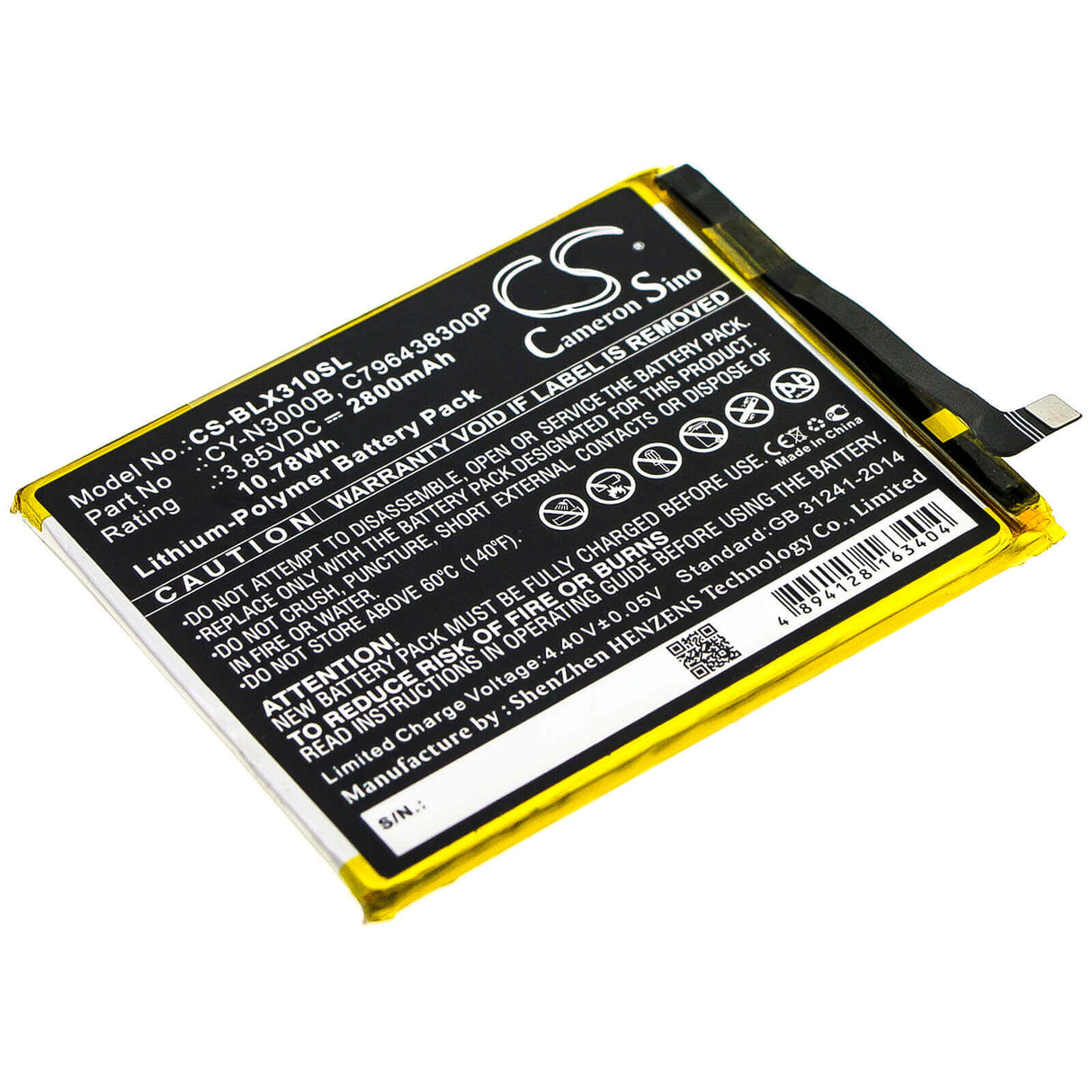 3.85V, Li-Polymer, 2800mAh, SmartPhone battery fits Blu, C796438300p, V0310ww, Vivo Xi Plus, 10.78Wh Mobile, SmartPhone Cameron Sino Technology Limited (Smartphone)