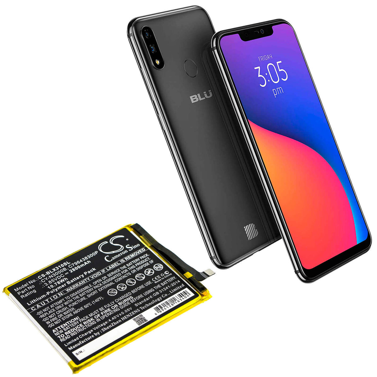 3.85V, Li-Polymer, 2800mAh, SmartPhone battery fits Blu, C796438300p, V0310ww, Vivo Xi Plus, 10.78Wh Mobile, SmartPhone Cameron Sino Technology Limited (Smartphone)