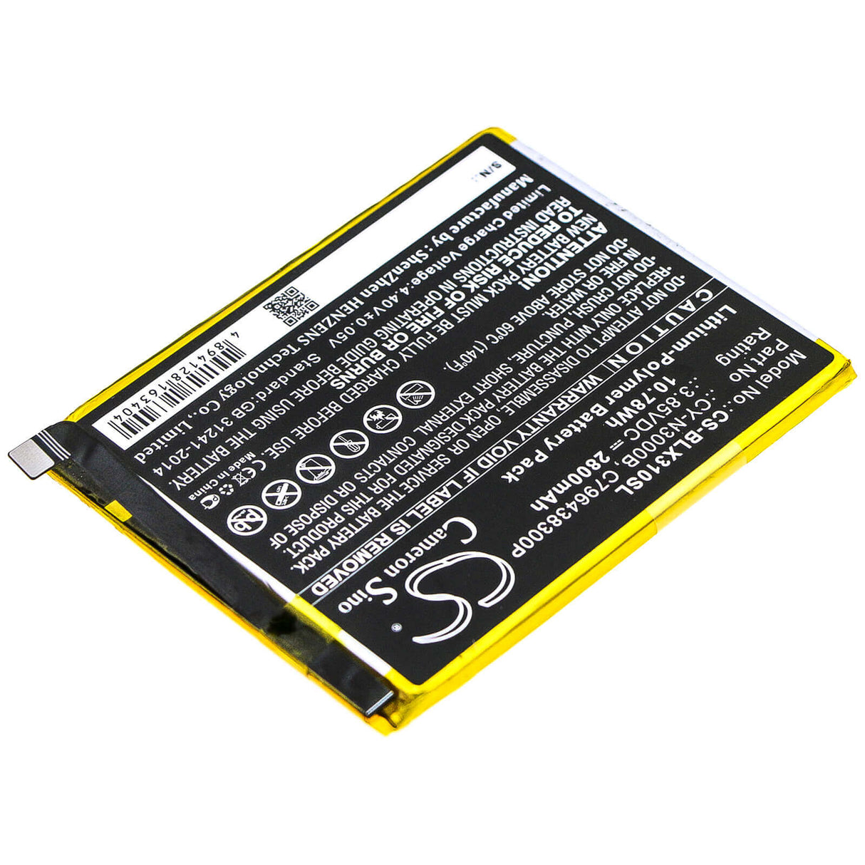 3.85V, Li-Polymer, 2800mAh, SmartPhone battery fits Blu, C796438300p, V0310ww, Vivo Xi Plus, 10.78Wh Mobile, SmartPhone Cameron Sino Technology Limited (Smartphone)