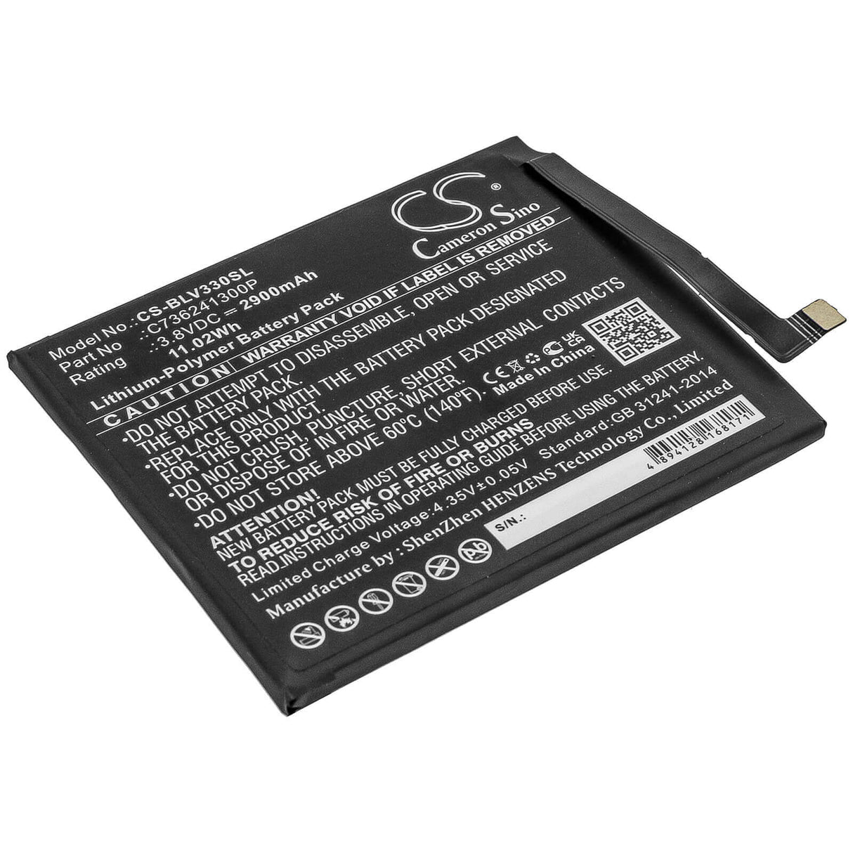 3.8V, Li-Polymer, 2900mAh, SmartPhone battery fits Blu, C736241300p, V0320vv, V0330ww, 11.02Wh Mobile, SmartPhone Cameron Sino Technology Limited (Smartphone)