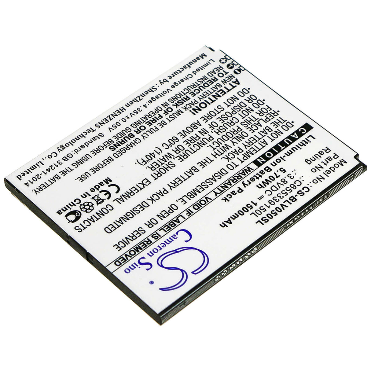 3.8V, Li-ion, 1500mAh, SmartPhone battery fits Blu, C655339150l, V050, Vivo 5 Mini, 5.7Wh Mobile, SmartPhone Cameron Sino Technology Limited (Smartphone)