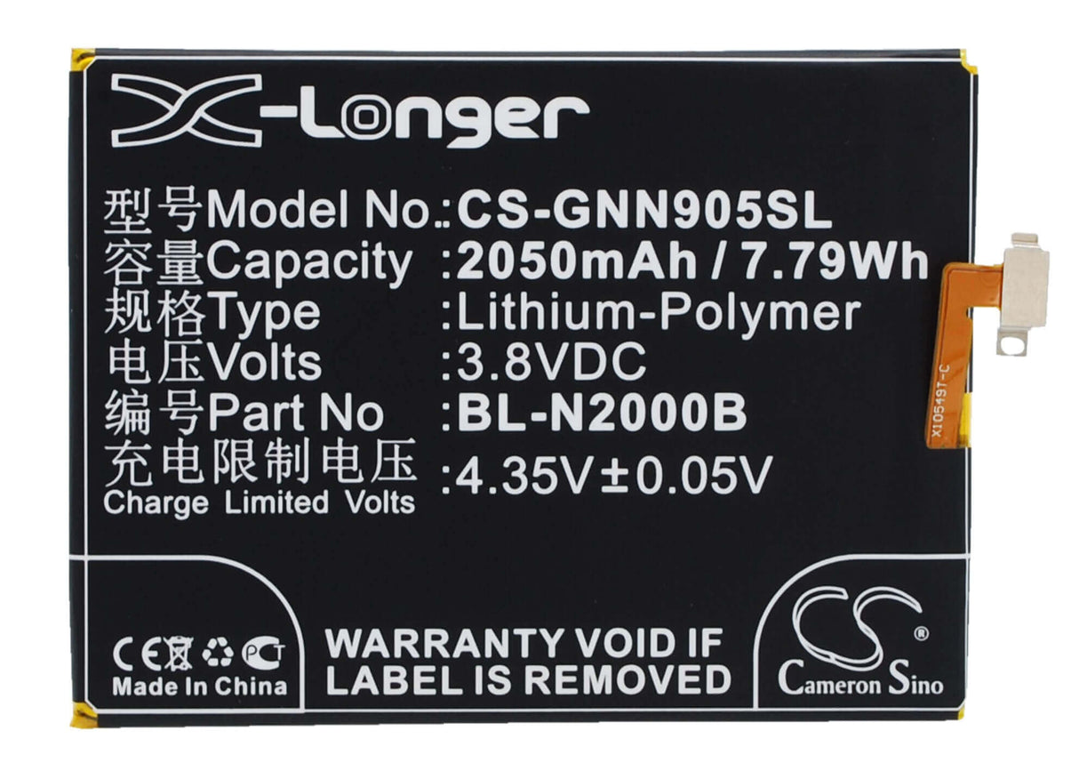 3.8V, Li-Polymer, 2050mAh, SmartPhone battery fits Fly, Blu, Gionee, Bl-n2000b, D980l, Vivo Air, 7.79Wh Mobile, SmartPhone Cameron Sino Technology Limited (Smartphone)