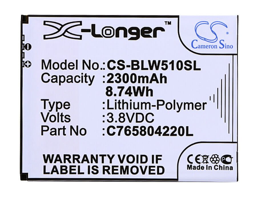 3.8V, Li-Polymer, 2300mAh, SmartPhone battery fits Blu, C765804220l, L280, L280a, 8.74Wh Mobile, SmartPhone Cameron Sino Technology Limited (Smartphone)