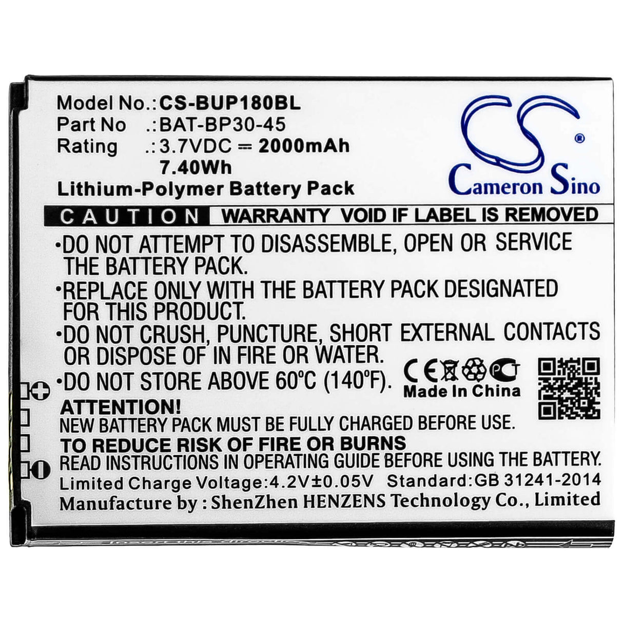 Barcode Scanner Battery For Bluebird, Bm180, Bp30 3.7v, 2000mah - 7.40wh Barcode Scanner Cameron Sino Technology Limited