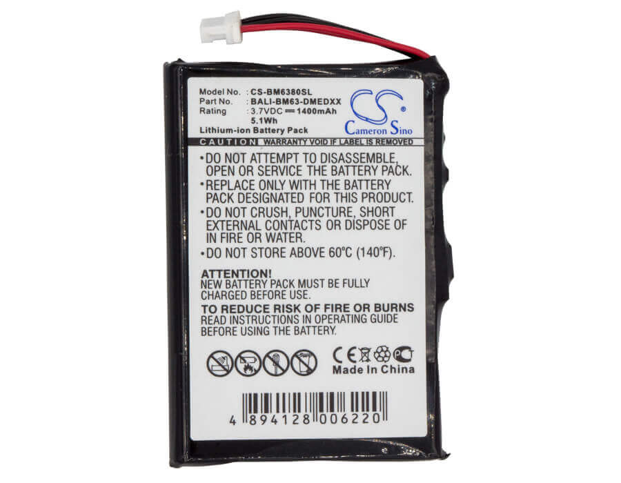 3.7V, Li-ion, 1400mAh, batterie GPS compatible avec Bluemedia, Bali-bm63-dmed, Bm-6280, Bm6380, 5.18Wh GPS, Navigator Cameron Sino Technology Limited