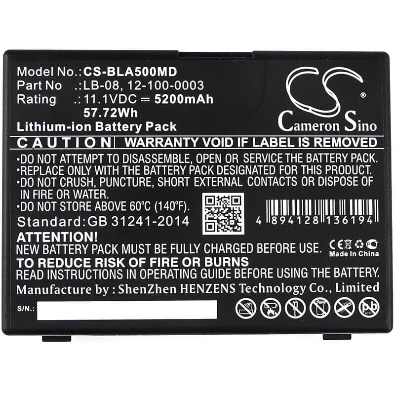 11.1V, Li-ion, 5200mAh, Medical battery fits Bolate, Biolight, 12-100-0003, A5, A6, 57.72Wh Medical Cameron Sino Technology Limited (Medical)