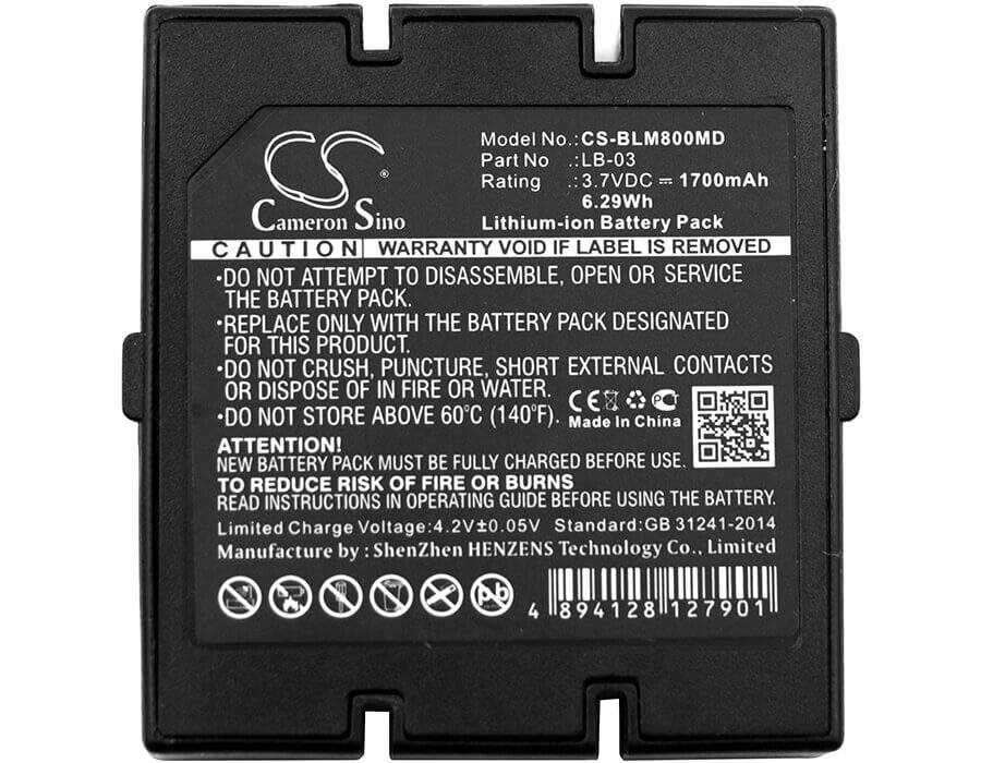 3,7V, Li-ion, 1700mAh, Batterie médicale compatible avec Bollywood, Bolate, Biolight, Acare, 12-100-0002, Oxymètre de pouls Ah-mx, 6,29Wh Cameron Sino Technology Limited (Médical)