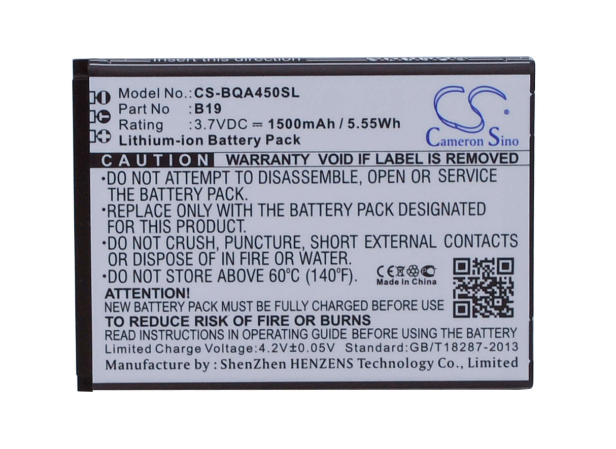 3.7V, Li-ion, 1500mAh, SmartPhone battery fits Bq, B19, Aquaris 4.5, 5.55Wh Mobile, SmartPhone Cameron Sino Technology Limited (Suspended)