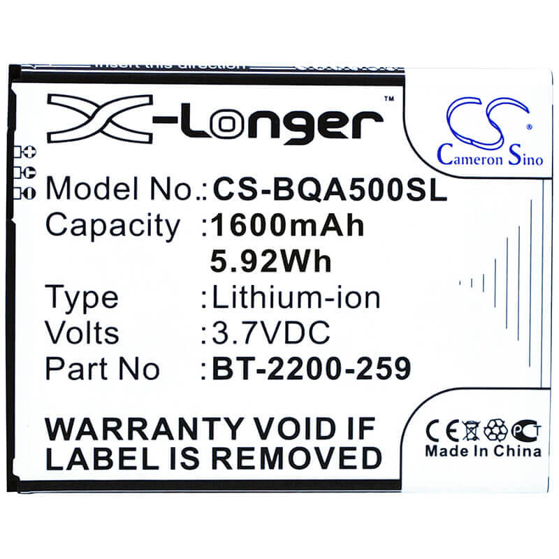 3.7V, Li-ion, 1600mAh, SmartPhone battery fits Bq, B22, Aquaris 5.0, 5.92Wh Mobile, SmartPhone Cameron Sino Technology Limited (Smartphone)