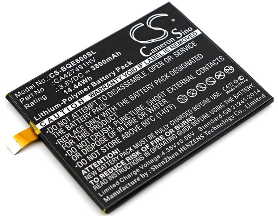 3.8V, Li-Polymer, 3800mAh, SmartPhone battery fits Bq, Ca427491hv, Aquaris E6, 14.44Wh Mobile, SmartPhone Cameron Sino Technology Limited (Suspended)