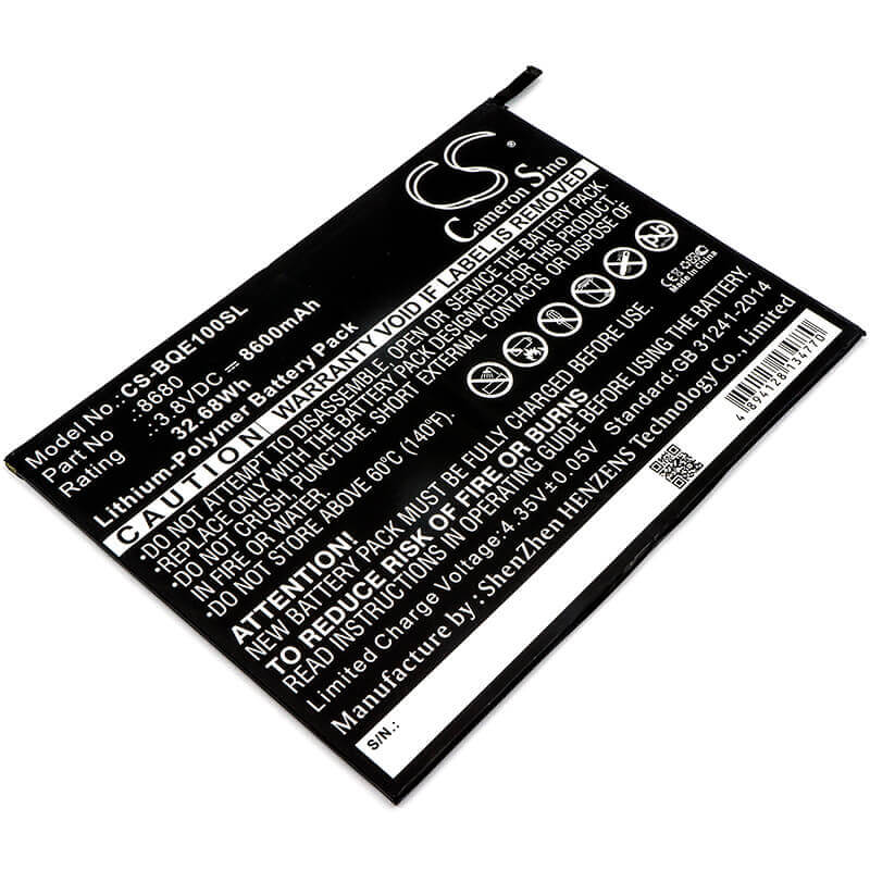 3.8V, Li-Polymer, 8600mAh, Tablet battery fits Bq, 8680, E10, E10 Tablet, 32.68Wh Tablet Cameron Sino Technology Limited