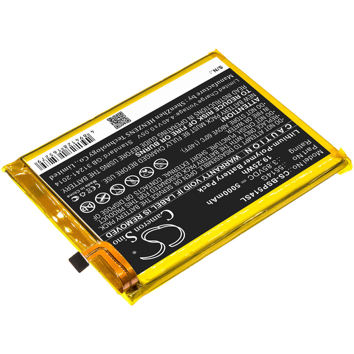 3.85V, Li-Polymer, 5000mAh, SmartPhone battery fits Bq, 5514g, Strike Power, 19.25Wh Mobile, SmartPhone Cameron Sino Technology Limited (Smartphone)