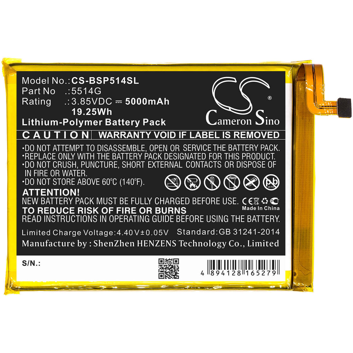 3.85V, Li-Polymer, 5000mAh, SmartPhone battery fits Bq, 5514g, Strike Power, 19.25Wh Mobile, SmartPhone Cameron Sino Technology Limited (Smartphone)