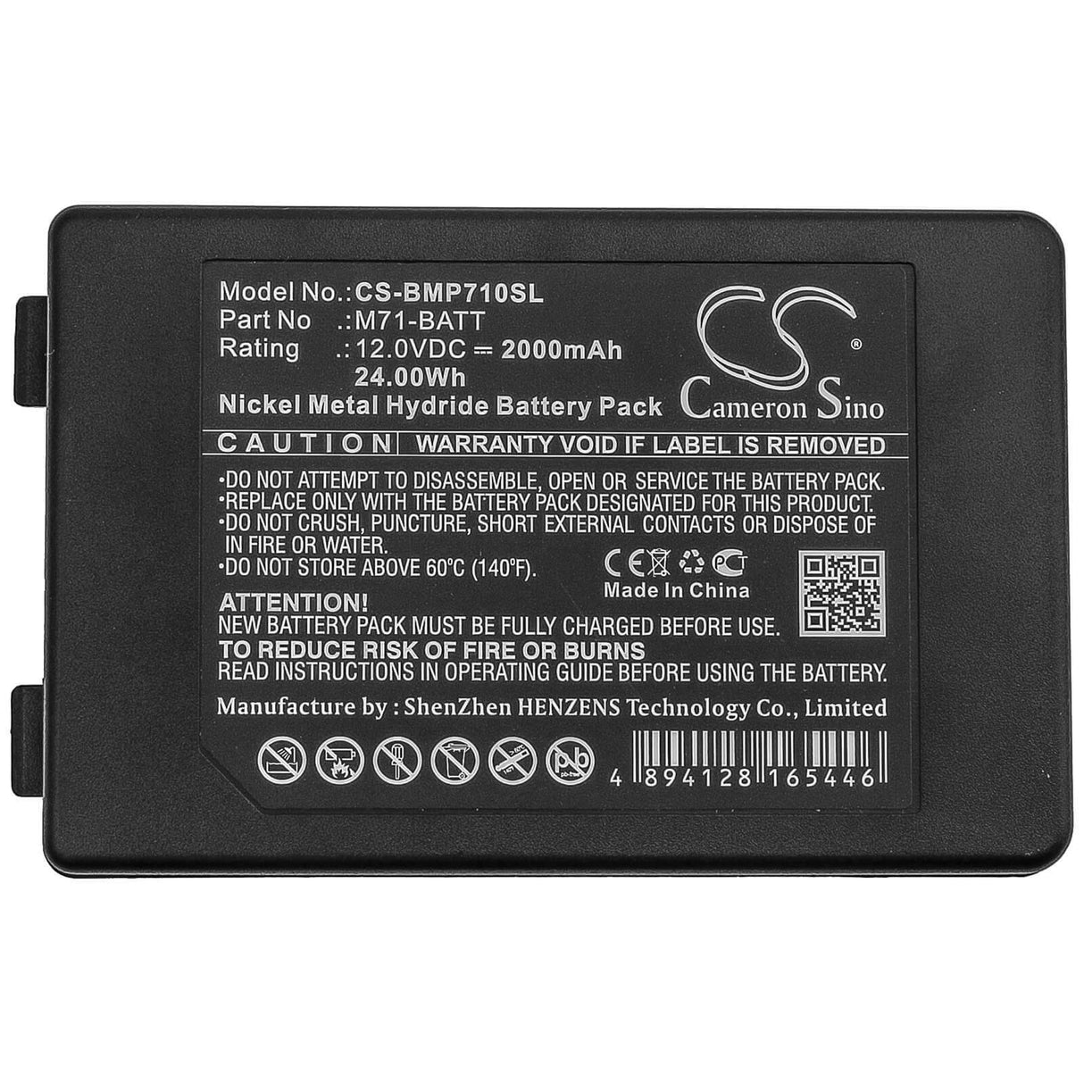 12.0V, Ni-MH, 2000mAh, Batterie d'imprimante portable compatible avec Brady, M71-batt, Bmp71, 24Wh Imprimante portable Cameron Sino Technology Limited