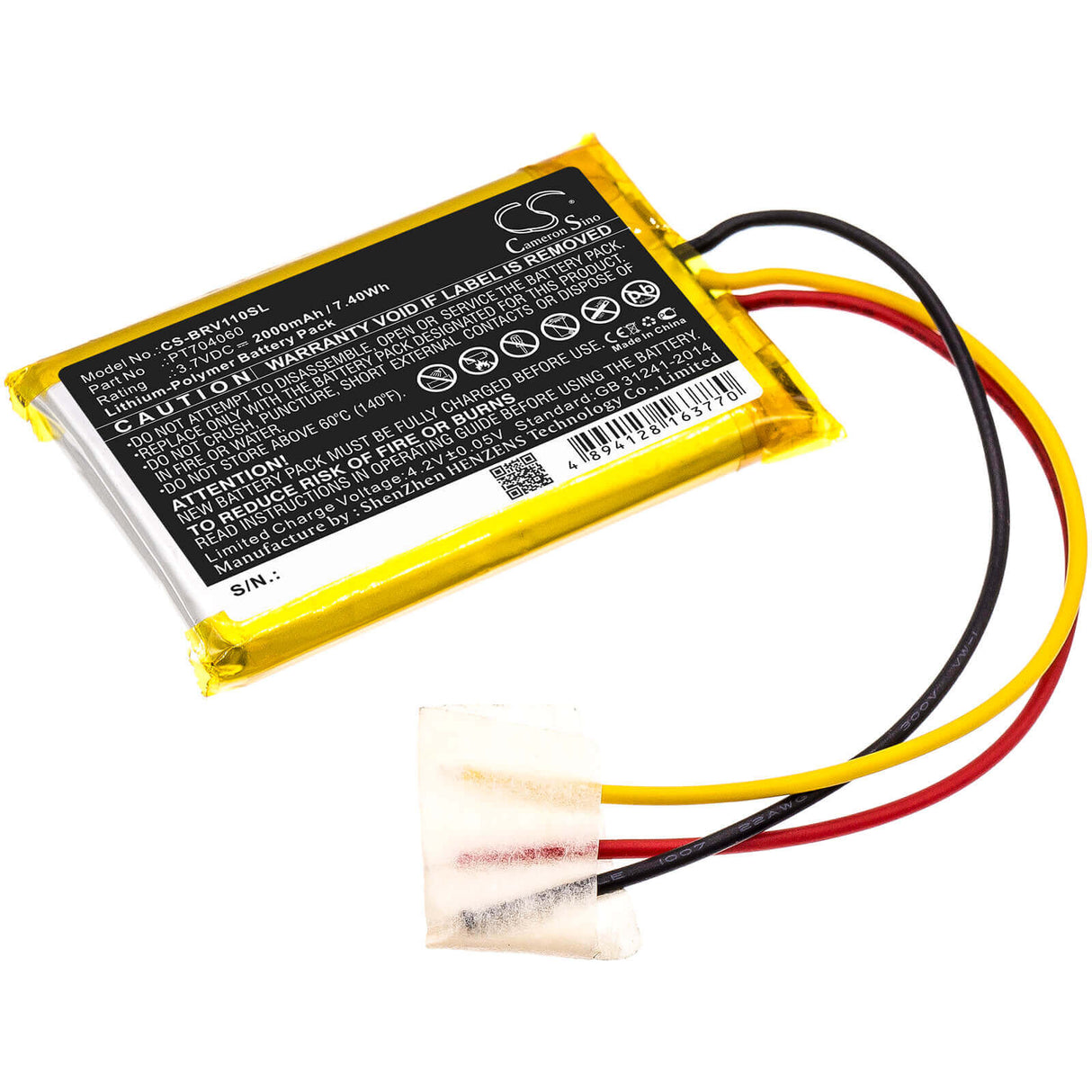 3.7V, Li-Polymer, 2000mAh, Speaker battery fits Braven, Brv-1s, Brv-1s Ultra Rugged, 7.40Wh Speaker Cameron Sino Technology Limited